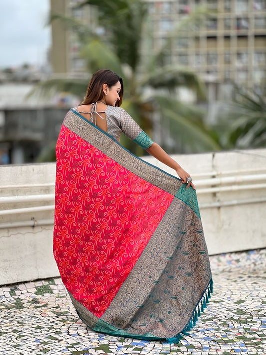 Pink Color Patola Silk Fabric Woven Meenakari Designer Saree