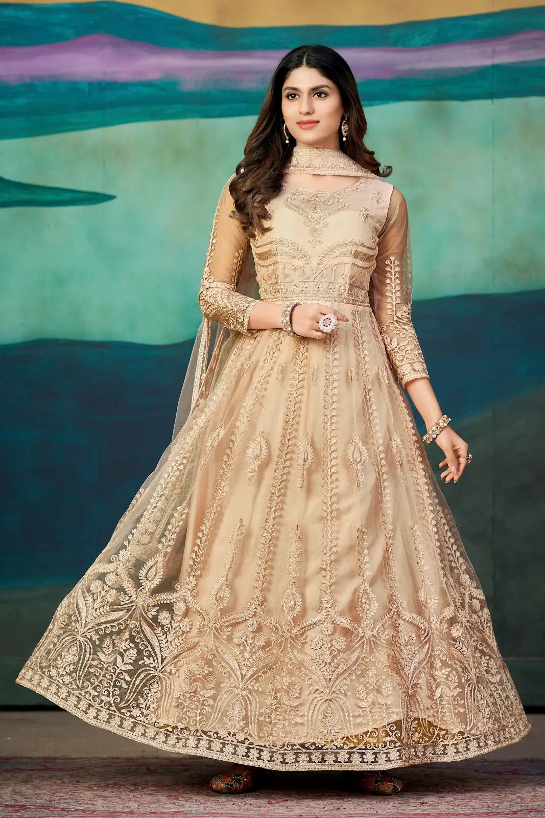 Traditional Festive Anarkali Suit with Heavy Dupatta