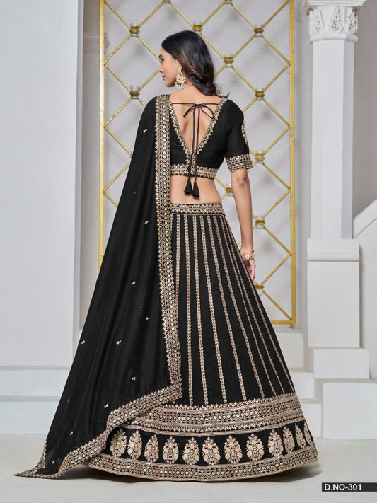 Black Embroidered Art Silk Designer Lehenga With Blouse
