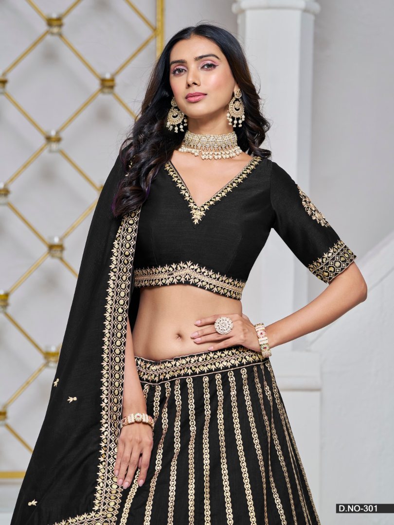 Black Embroidered Art Silk Designer Lehenga With Blouse