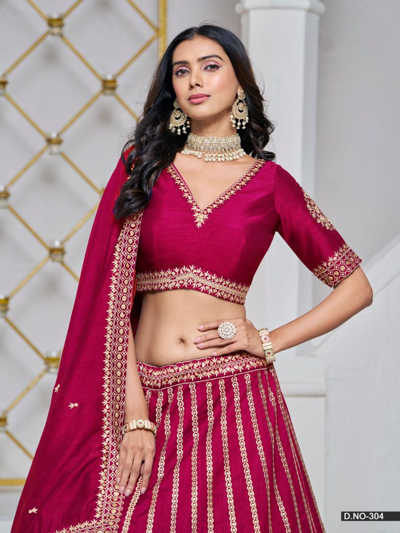 Rani Pink Embroidered Art Silk Designer Lehenga With Blouse