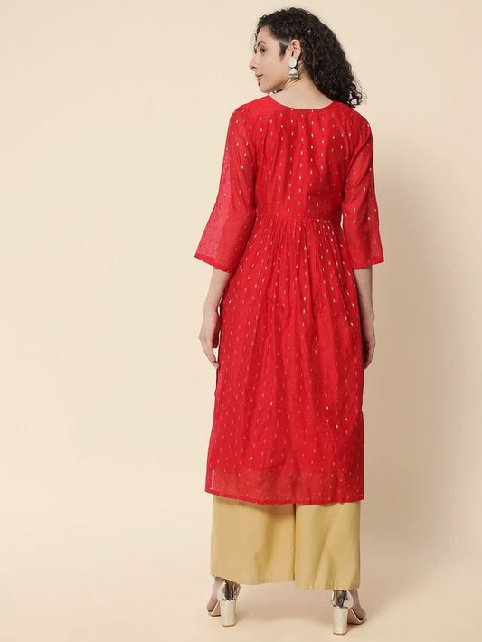 Red Color Chanderi Modal Fabric With Beautiful Embroidered Work Fancy Looks