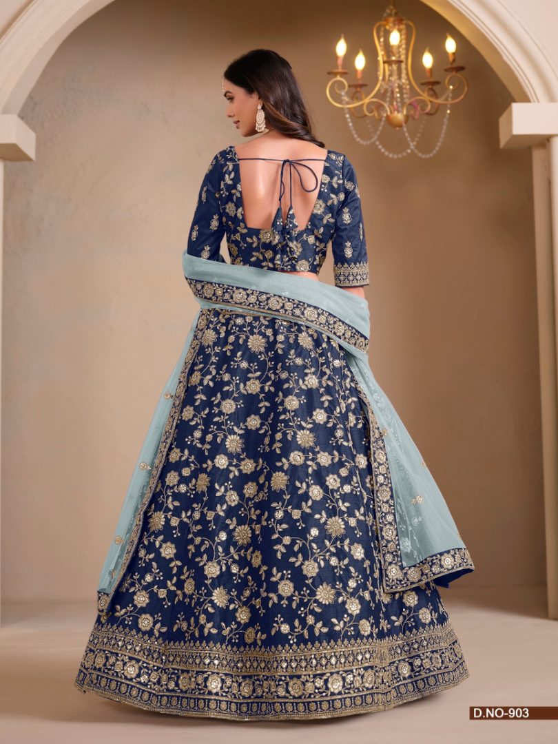 Navy Blue Art Silk Designer Lehenga With Blouse