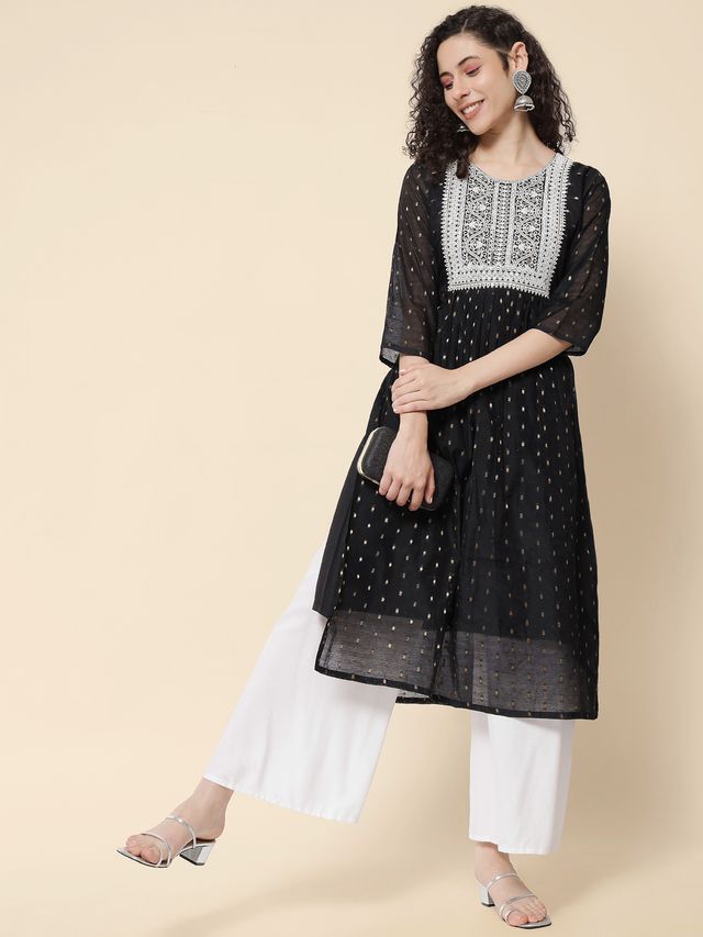 Black Color Chanderi Modal Fabric With Beautiful Embroidered Work Fancy Looks