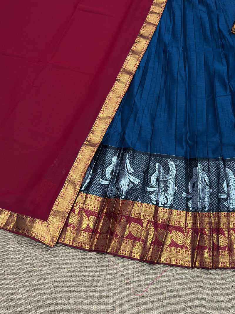 Rama Kanchi Cotton Zari Weaving Work Semi-stitched Lehenga Choli with Dupatta