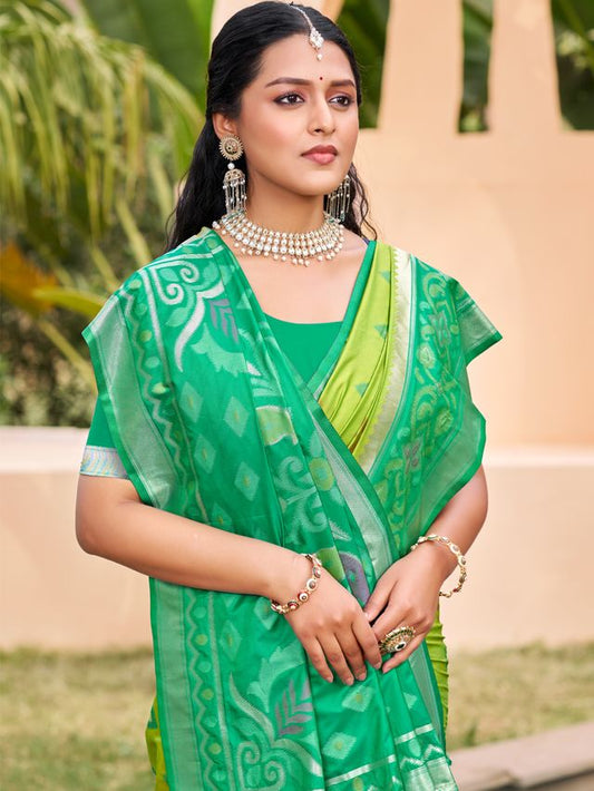 Light Green Color Pochampalli Silk Fabric Ethnic Woven Designer Partywear Saree
