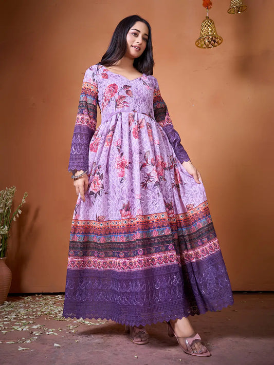 Light Purple Designer Kurti Elegant Ethnic Wear