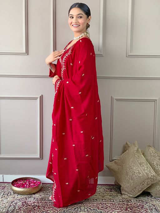 Women's Vichitra Silk Fabric Alia Cut Kurta, Palazzo and Dupatta Set