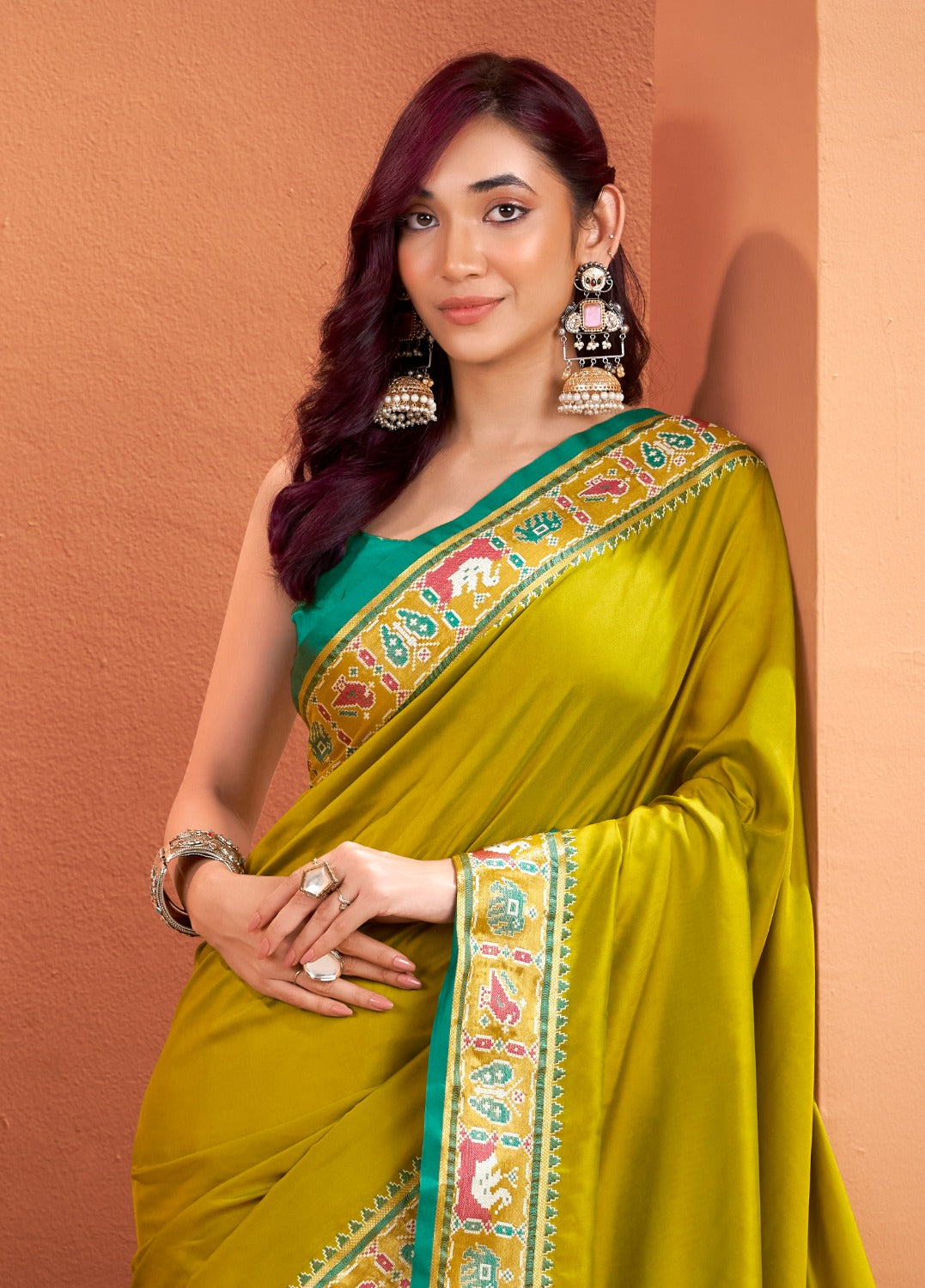 Mustard silk zari weaving with classic patola saree With blouse