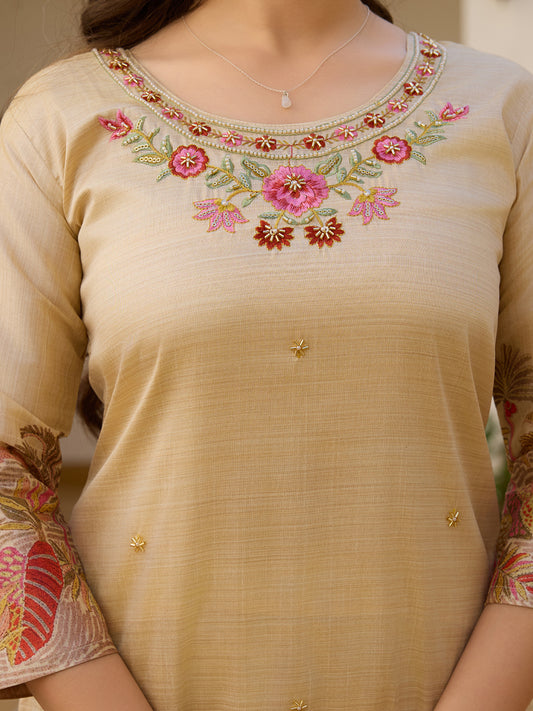 Viscose Assam Silk Fabric Straight Kurta, Pant and Dupatta Set