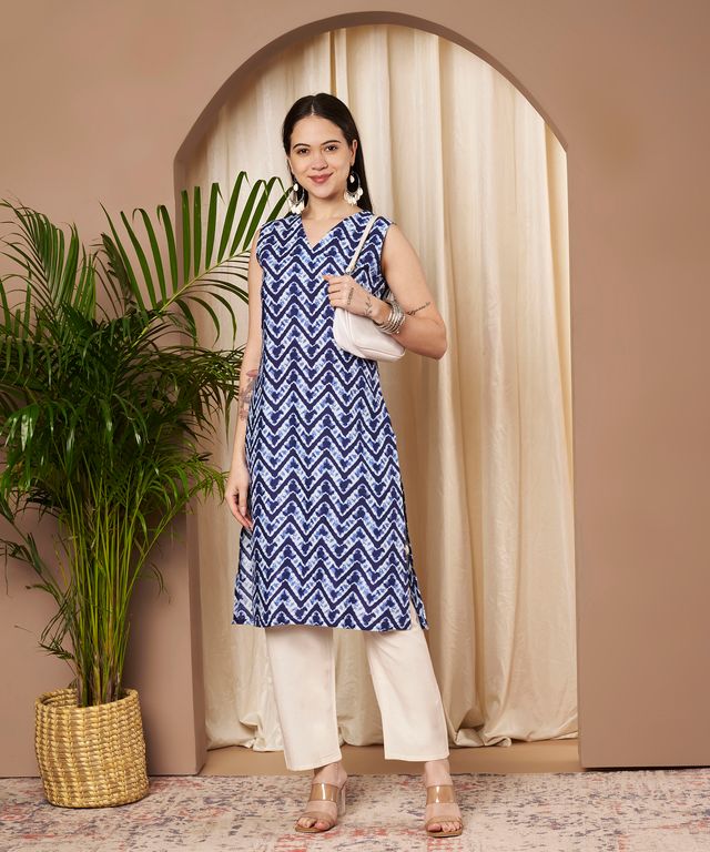 Blue Color Cotton Fabric Designer Printed Stylish Formal Kurta