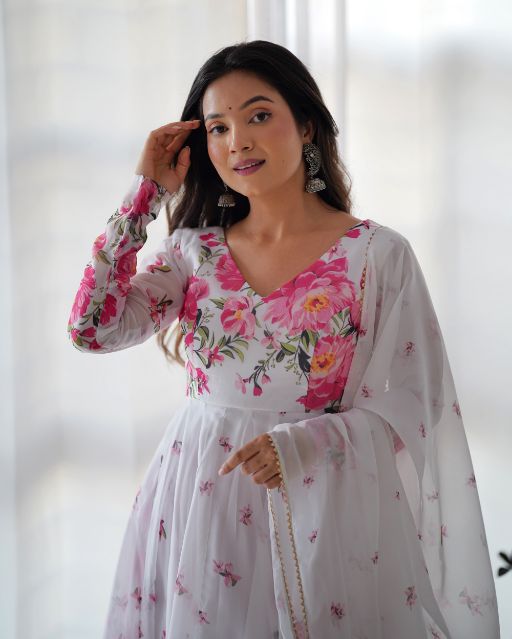 white anarkali gowan,white simple gowan,dance outfit, high qulity product,