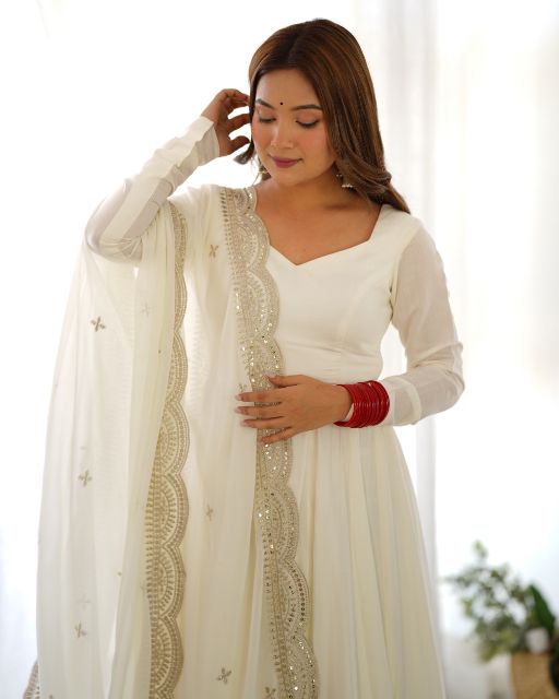 White Anarkali Suit White Anarkali Suit With Dupatta Kathak Buy White Anarkali Kurta