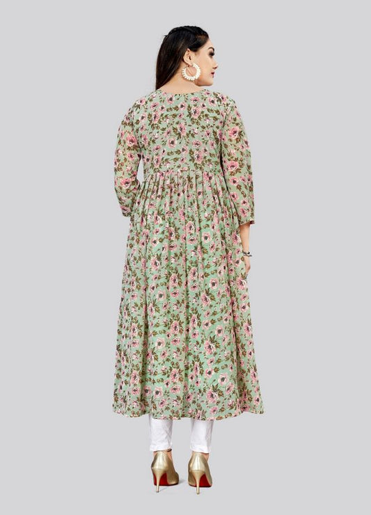 Pista Color Georgette Fabric Readymade Kurti For Ethnic Festive Looks