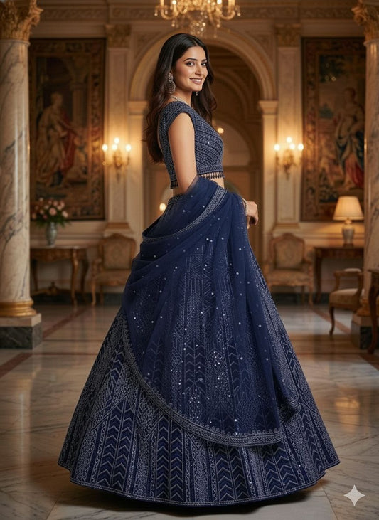 Luxury Navyblue Wedding Lehenga Choli with Rich Embroidered Work