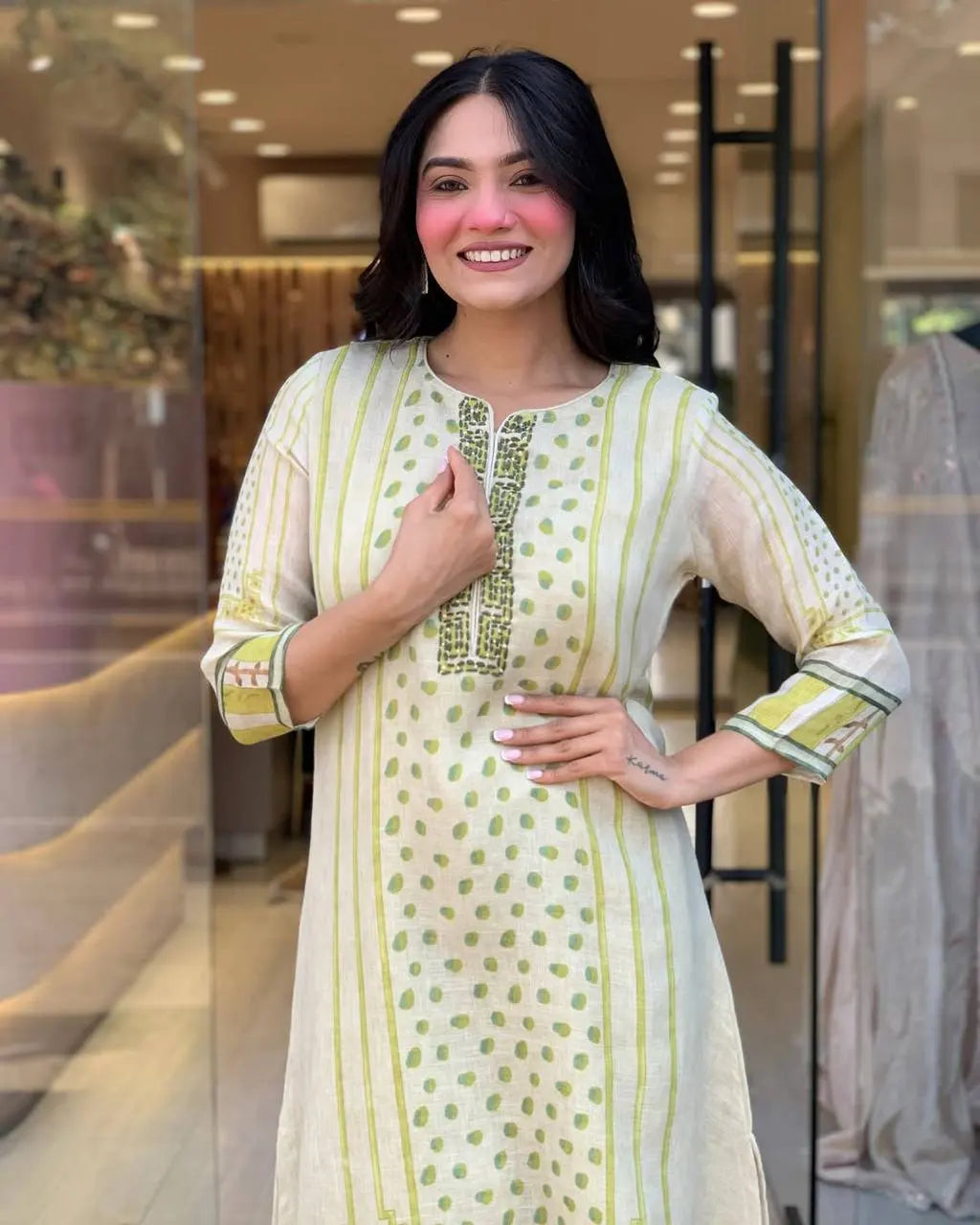 Women's Gorgeous Linen Silk Fabric Embroidery Work Straight Kurta Pant and Dupatta Set