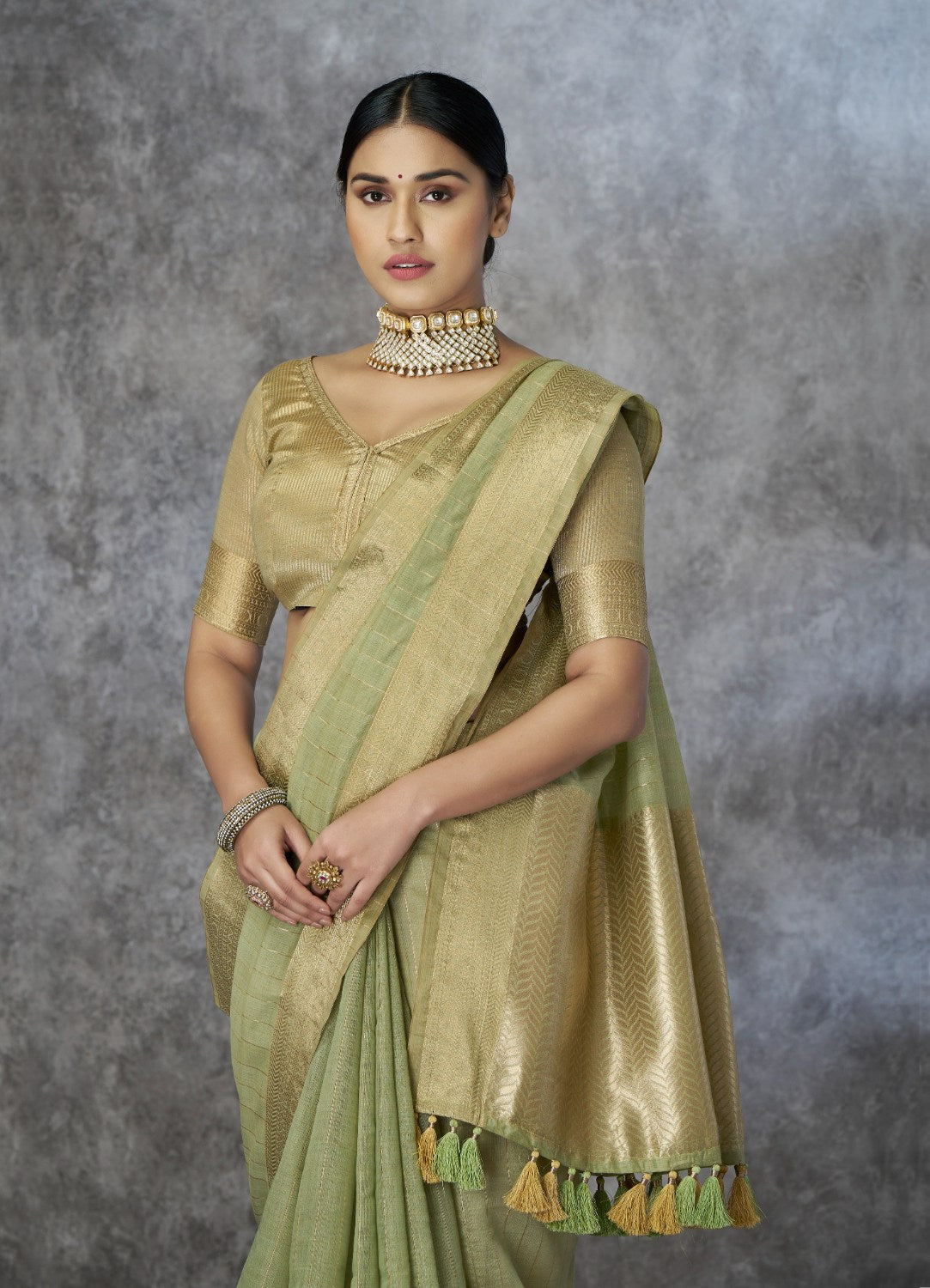 Green corron silk zari woven work saree with blouse piece