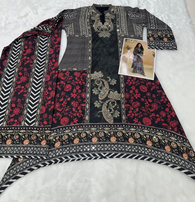 Black Heavy Crepe Digital Print Full Stitched Free Size Upto 44 Palazzo Suits