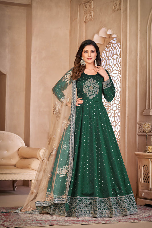 Green Embroidered Tapeta Silk Semi Stitched Anarkali Suit