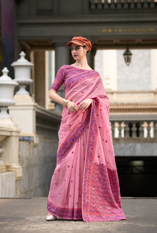 Purple Designer Weaving Soft Linen Saree With Blouse
