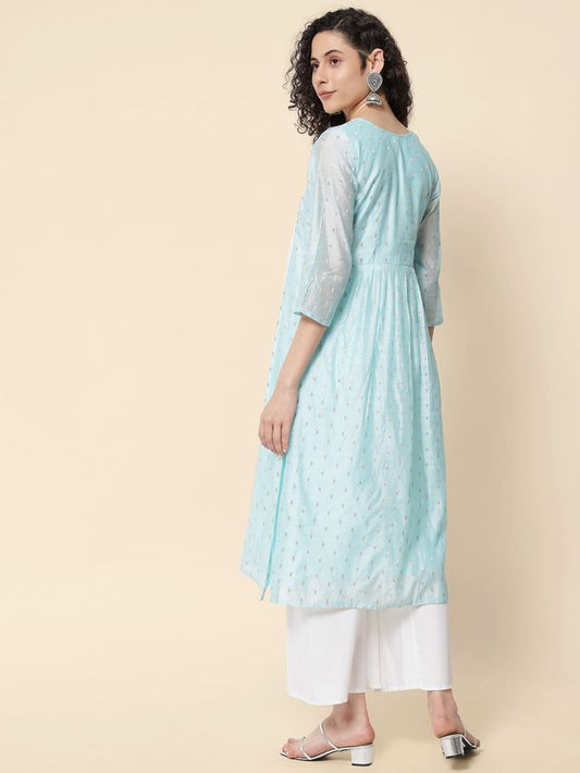 Sky Blue Color Chanderi Modal Fabric With Beautiful Embroidered Work Fancy Looks