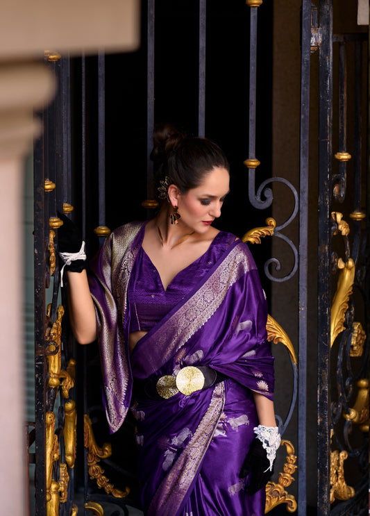 Purple Silk Tissue Zari Weaving work Saree with Blouse Piece