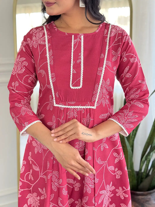 Women's Beautiful Rayon Fabric Printed Work Flared Kurta Pant and Dupatta Set
