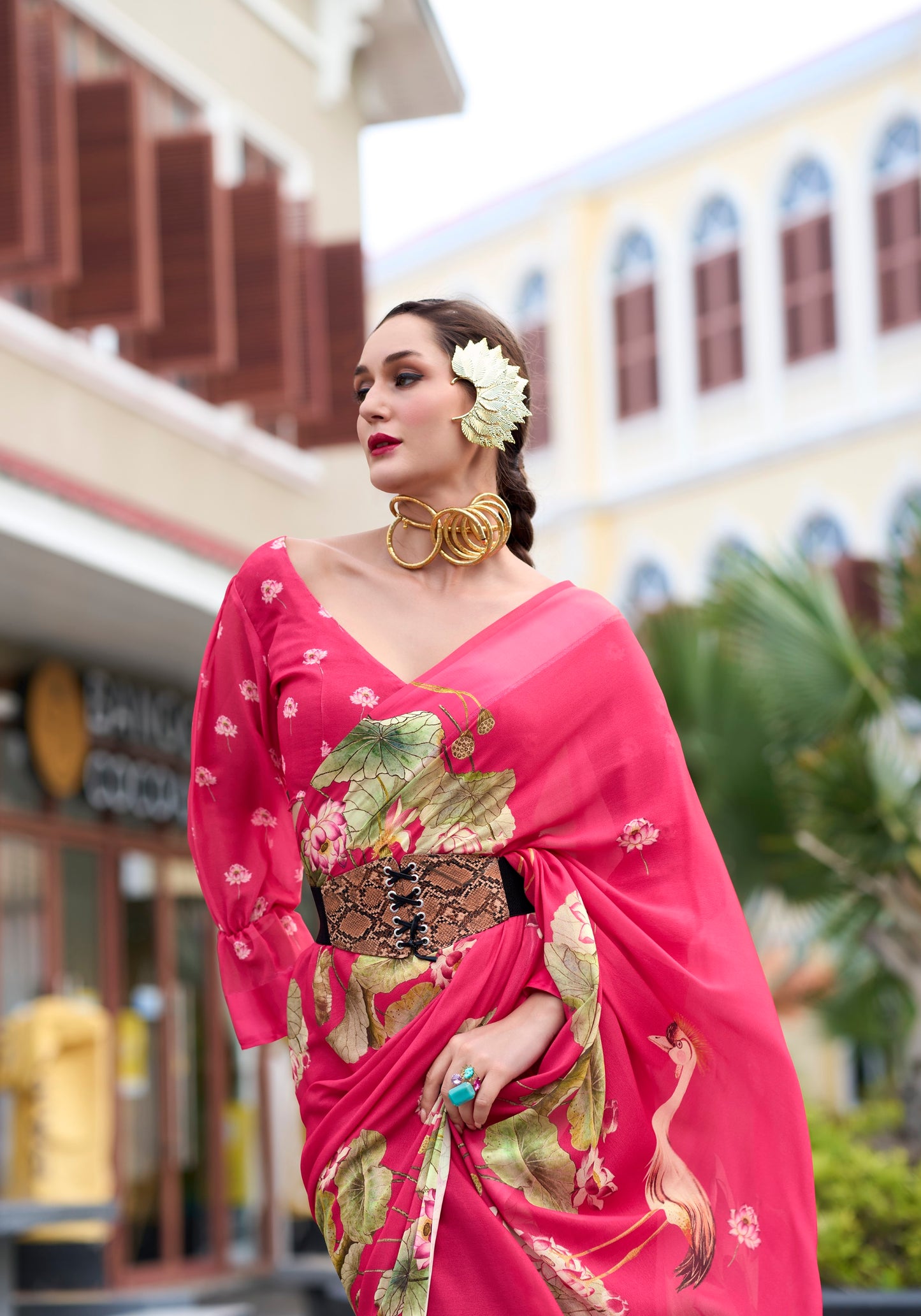 Pink Designer Printed Pure Georgette Saree With Blouse