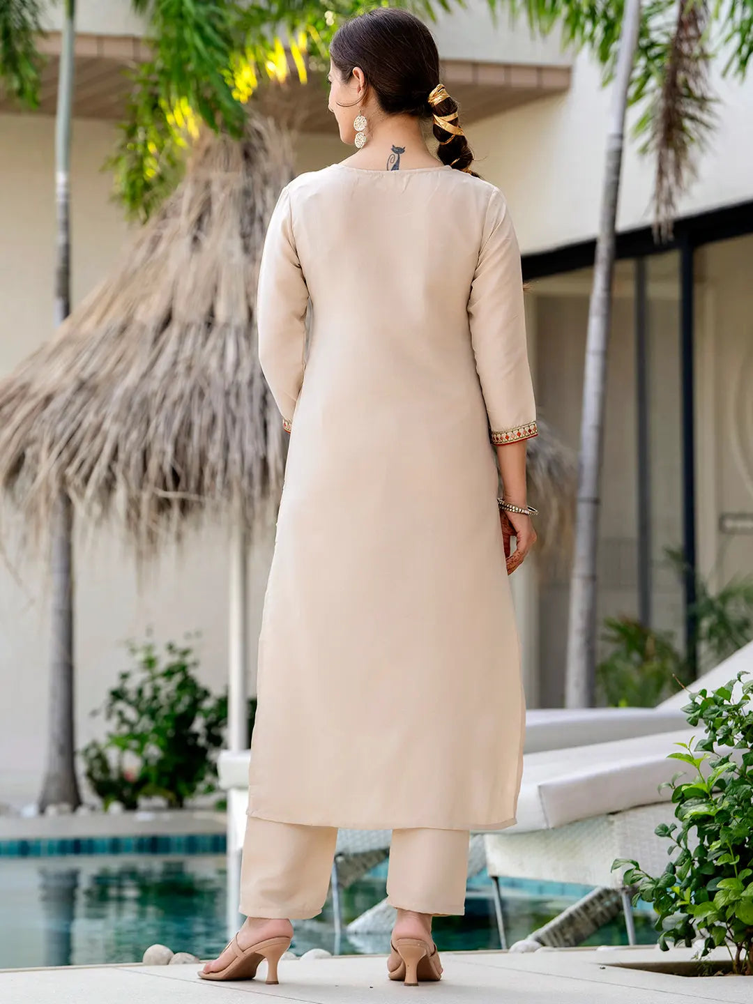 Women's Beautiful Ryon Fabric Embroidery Work Straight Kurta Pant and Dupatta Set