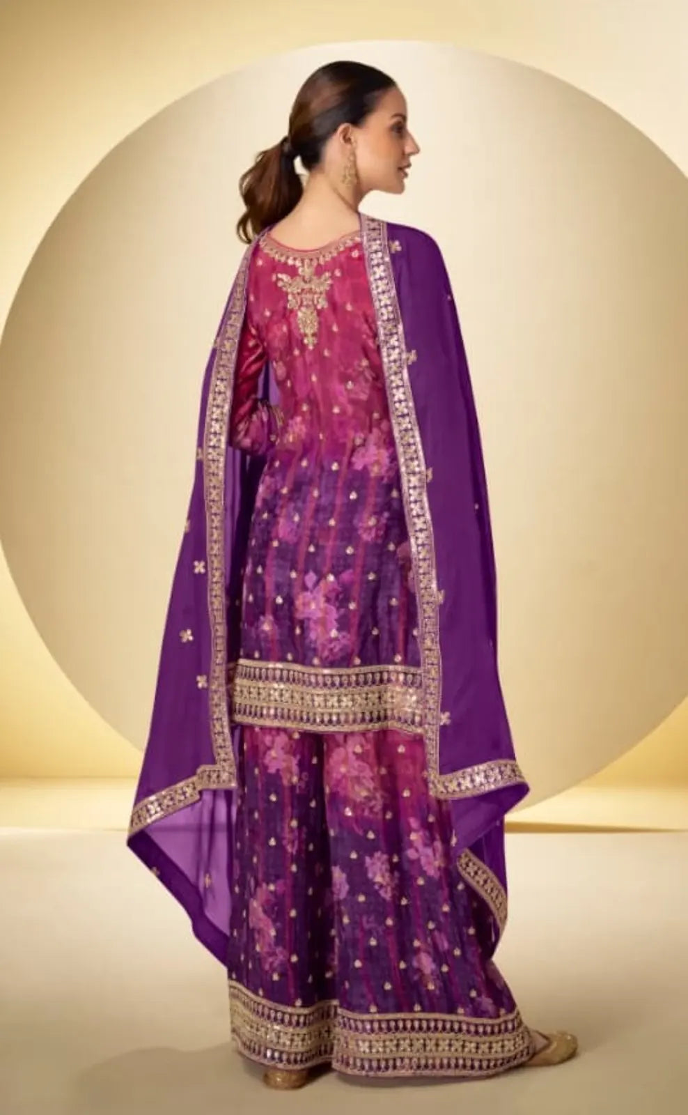 Purple Chinon Silk Readymade Suit with Sequence Work