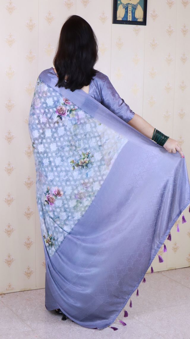Grey Color Beautiful Partywear Ethnic Saree