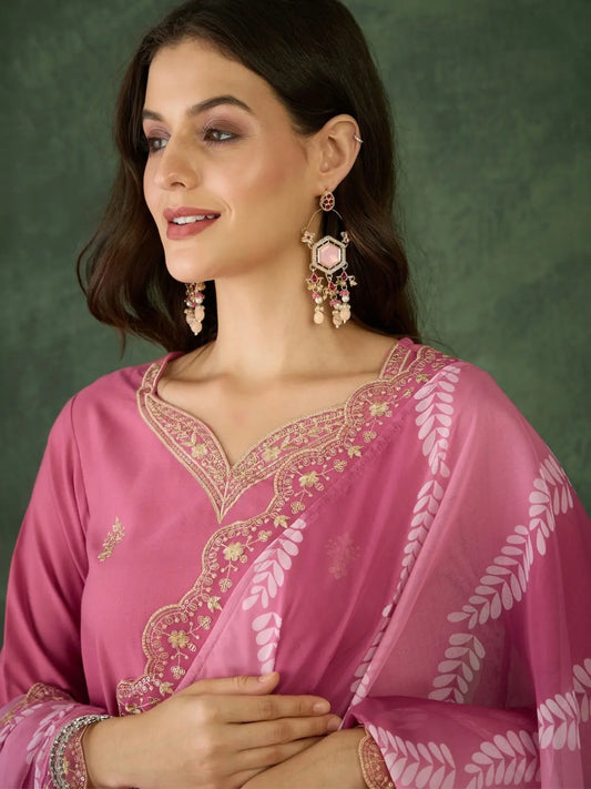 Women's Beautiful Rayon Fabric Embroidery Work Straight Kurta Pant and Dupatta Set 795