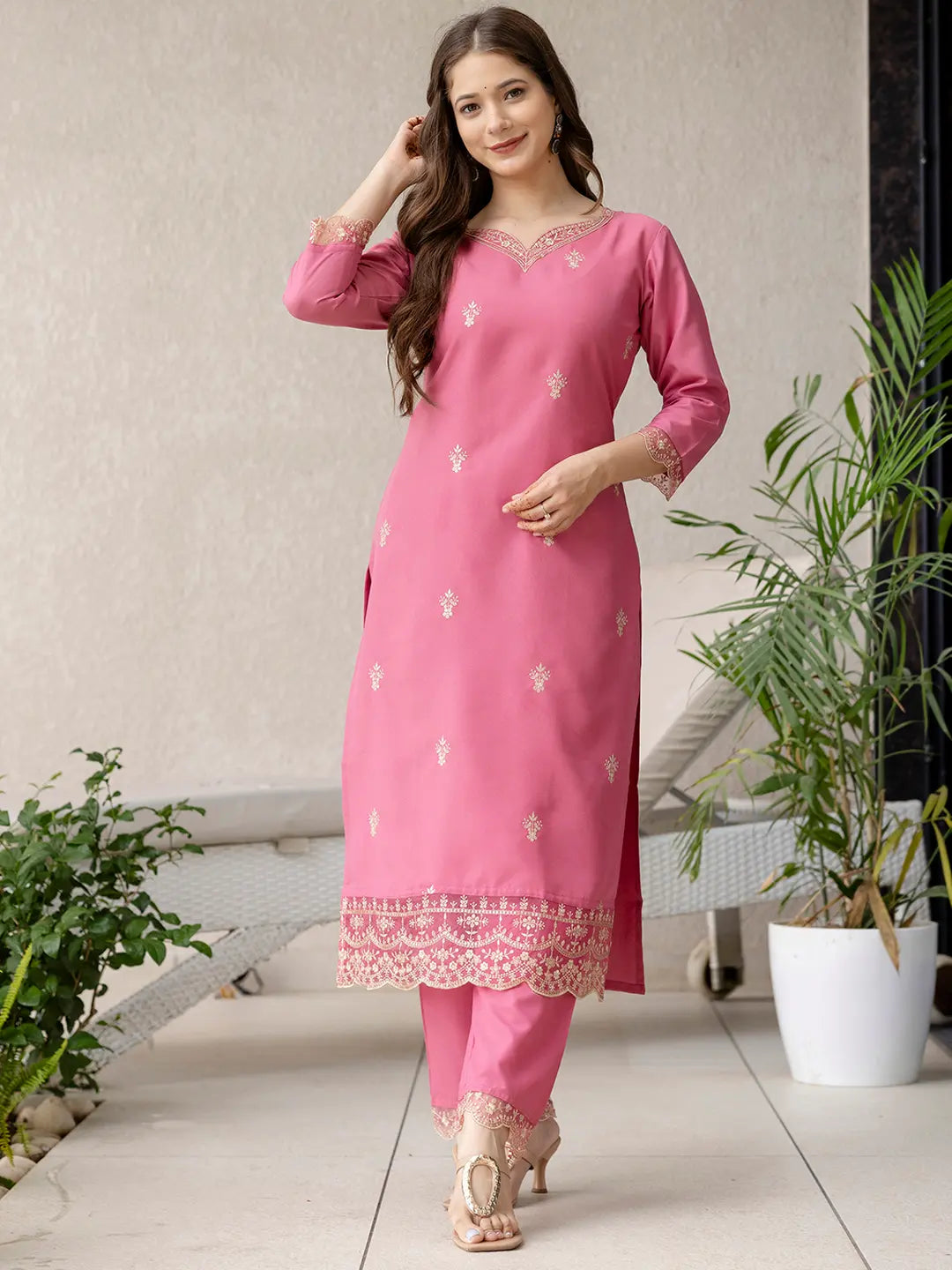 Women's Beautiful Rayon Fabric Embroidery Work Straight Kurta Pant and Dupatta Set 795