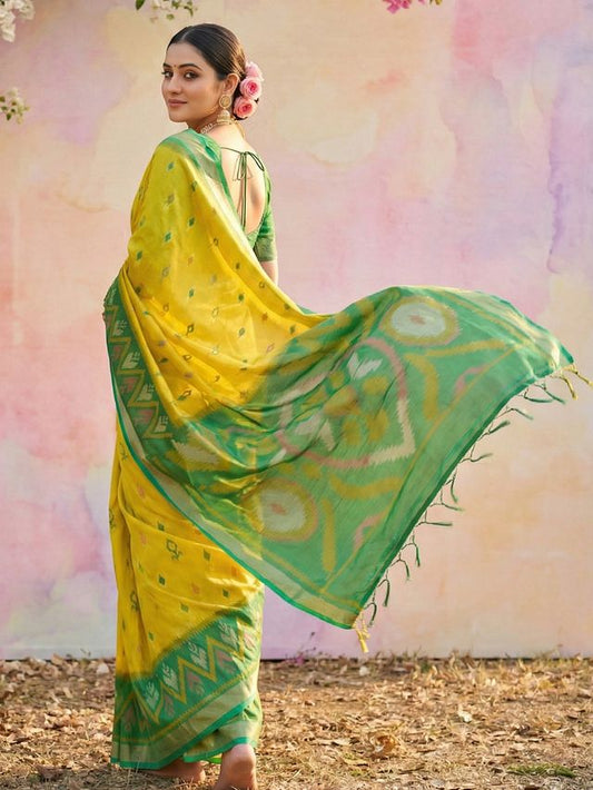Lemon Color Soft Silk Woven Designer Graceful Ethnic Partywear Saree