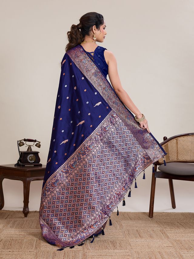 Blue Color Designer Woven Work Graceful Partywear Saree