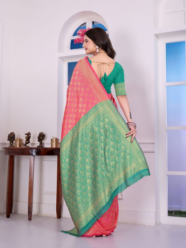 Pink Color Art Silk Fabric Woven Designer Traditional Rich Saree
