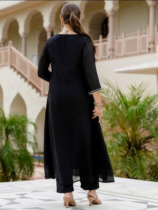 Women Beautiful Embroidery work Chinon Fabric with Flared Kurta, Pant and Dupatta Set