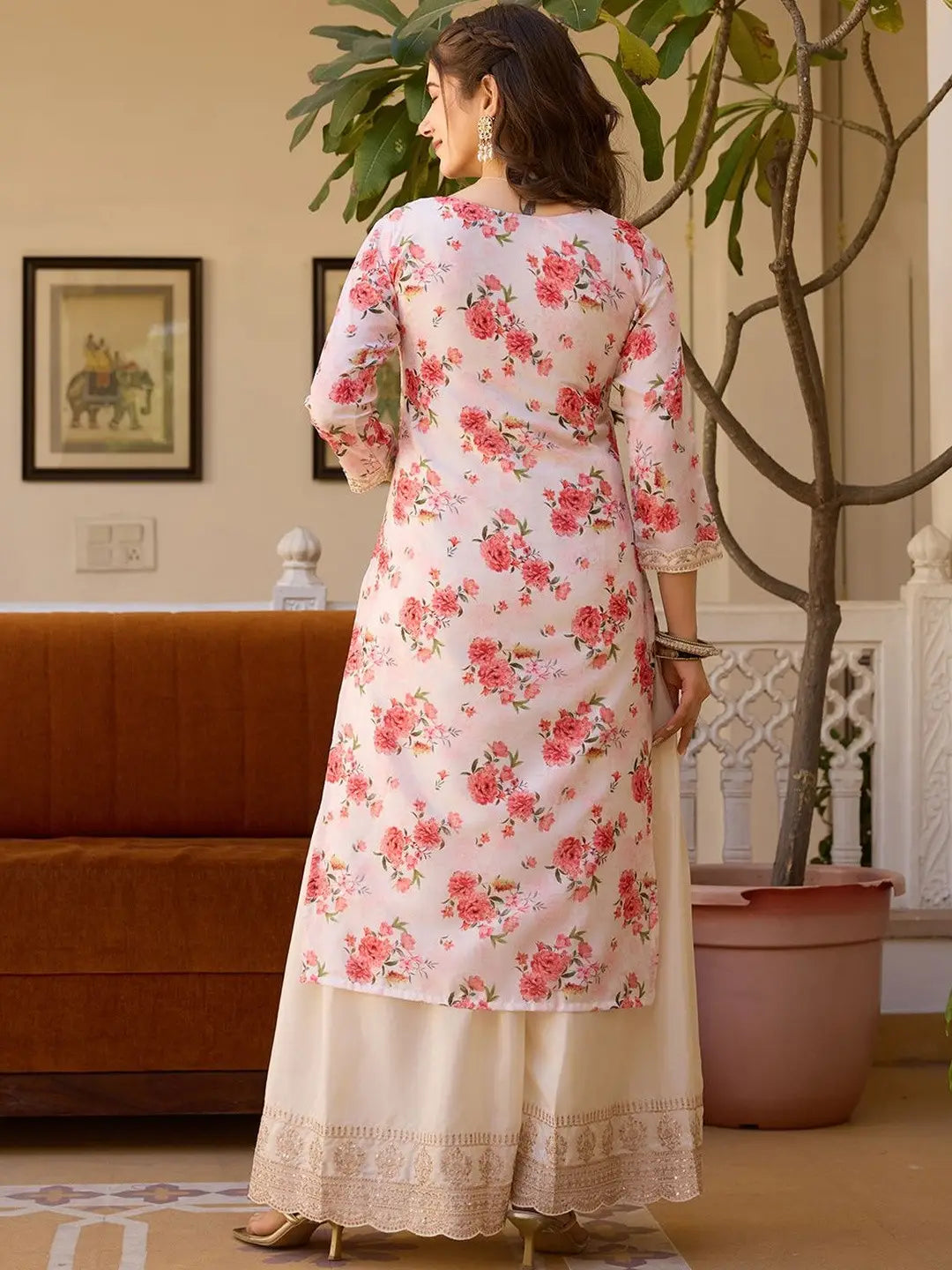 Women's Gorgeous Embroidery Georgette Fabric Straight Kurta Palazzo and Dupatta Set