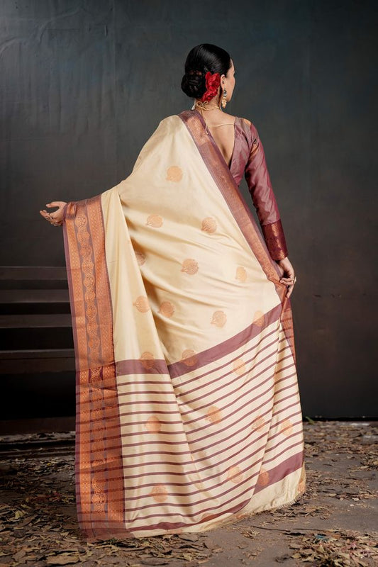 Off White Color Beautiful Woven Jacquard Designer Art silk Saree