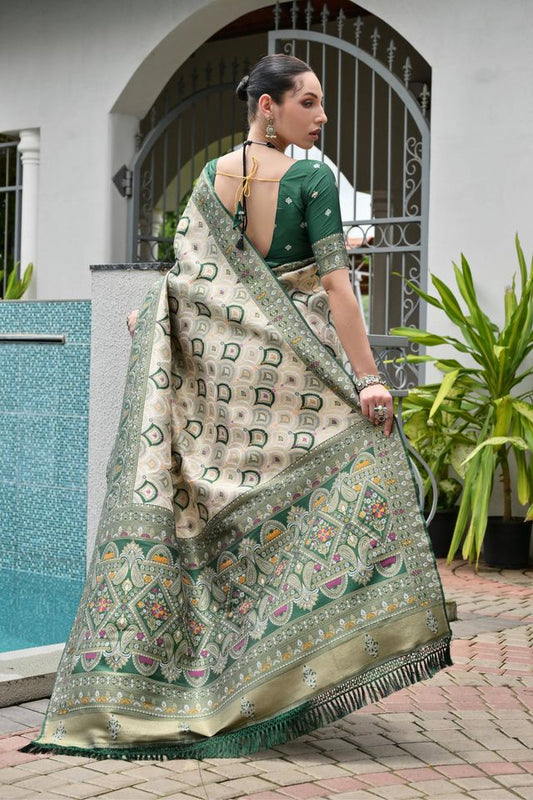 Green Color Beautiful Woven Designer Partywear Saree