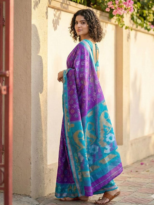 Violet Color Pochampalli Silk Saree With Graceful Woven Designer Looks