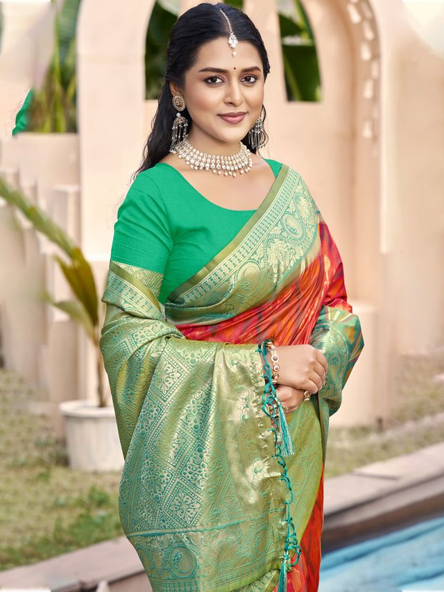 Mustrd Color Pochampalli Silk Fabric Woven designer Ethnic Partywear Saree