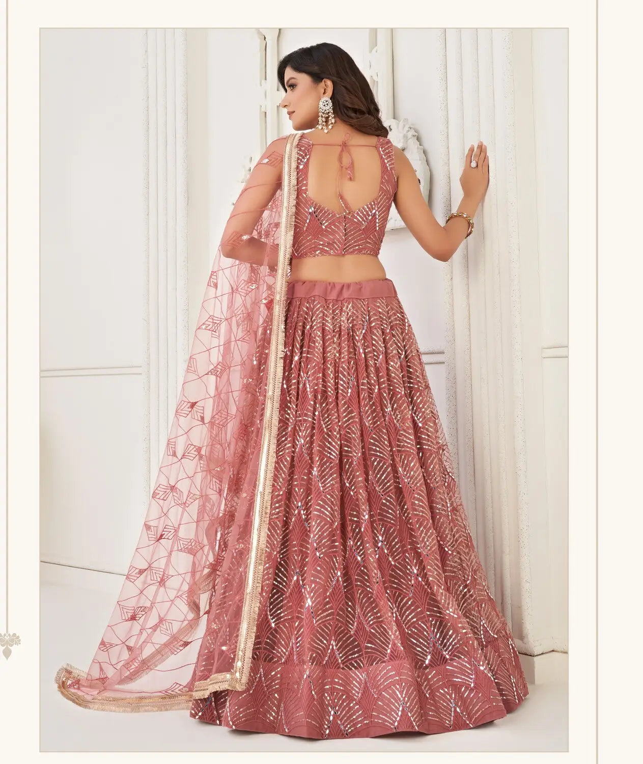 Pink Embroidery Net A Line Lehenga With Blouse