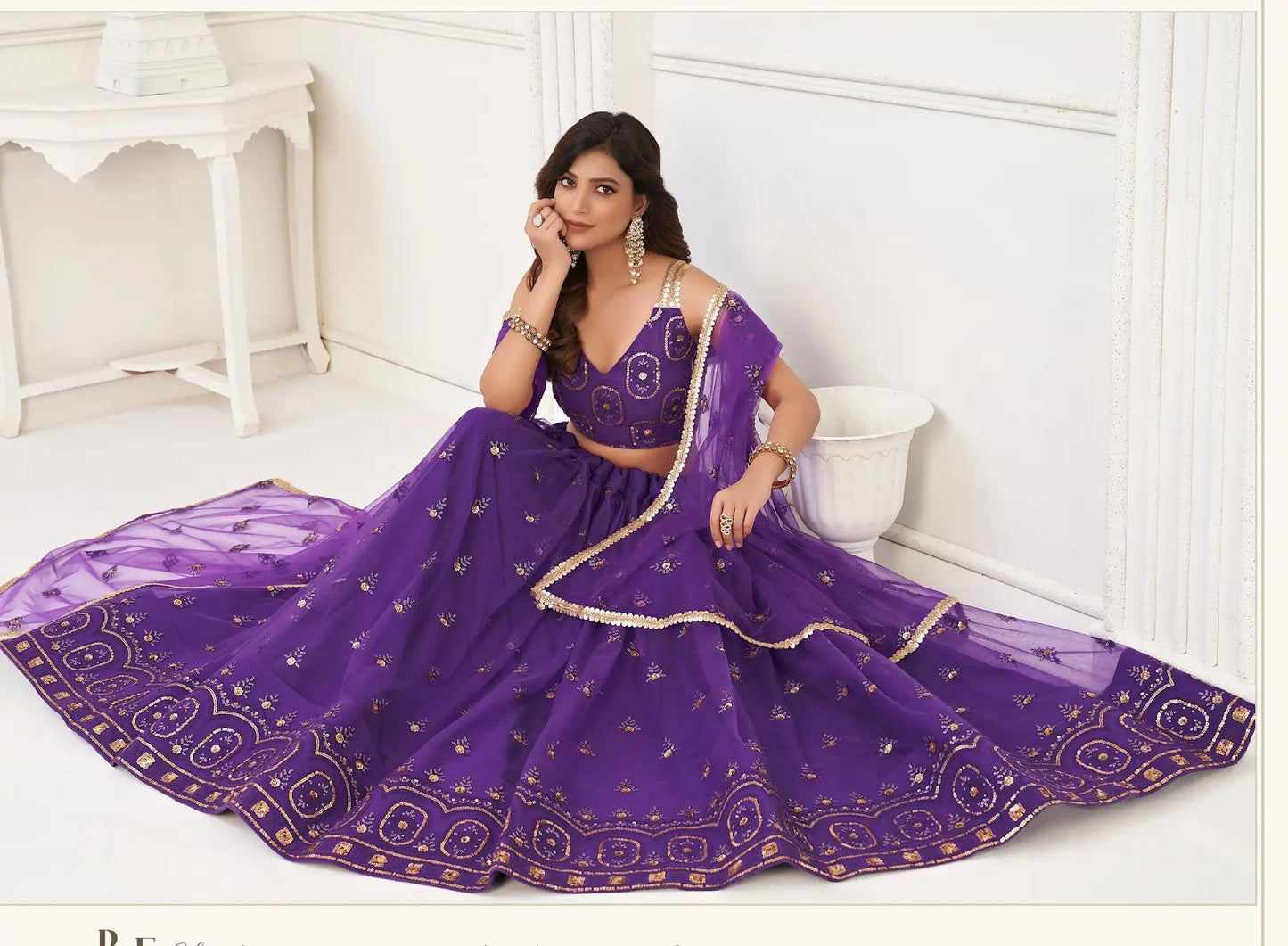 Purple Embroidery Net A Line Lehenga With Blouse