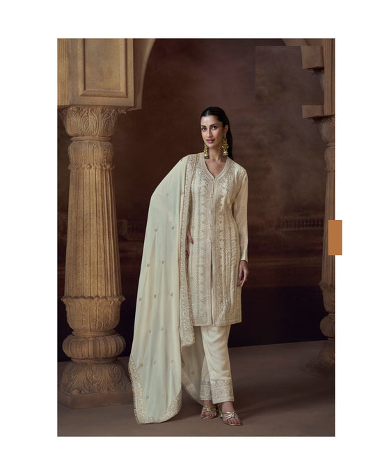Ivory Chinon Silk Free Size Upto 44 Full stitched Suits