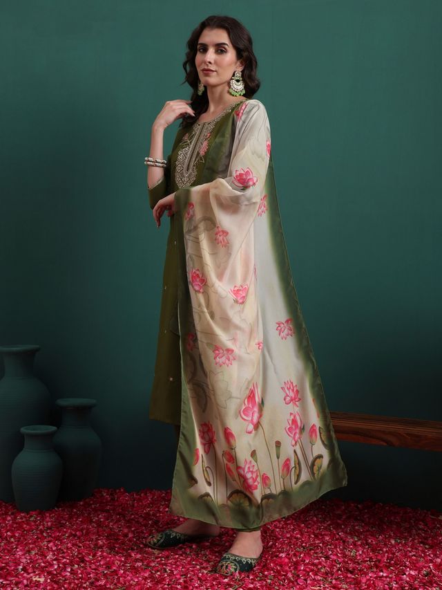 Olive Color Beautiful Ethnic Suit For Classy Trendy Girl