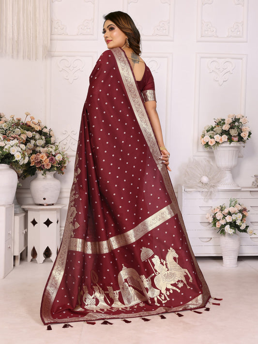Brown kochi Silk With Bandhej Weaving Saree With Blouse