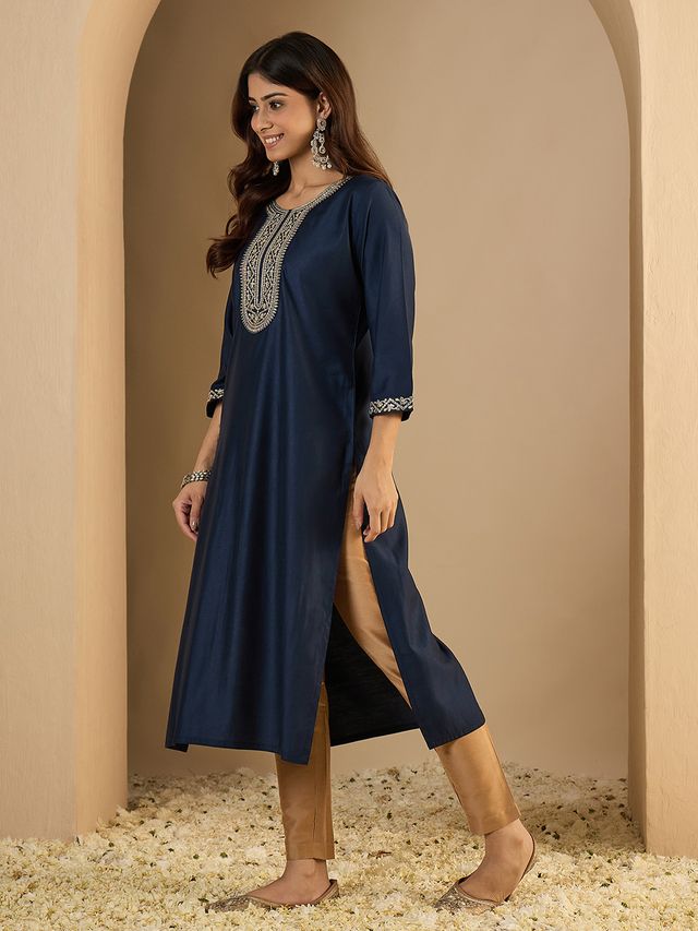 Navy Blue Color Trendy Formal Looking Classy Ethnic Kurta For Girl