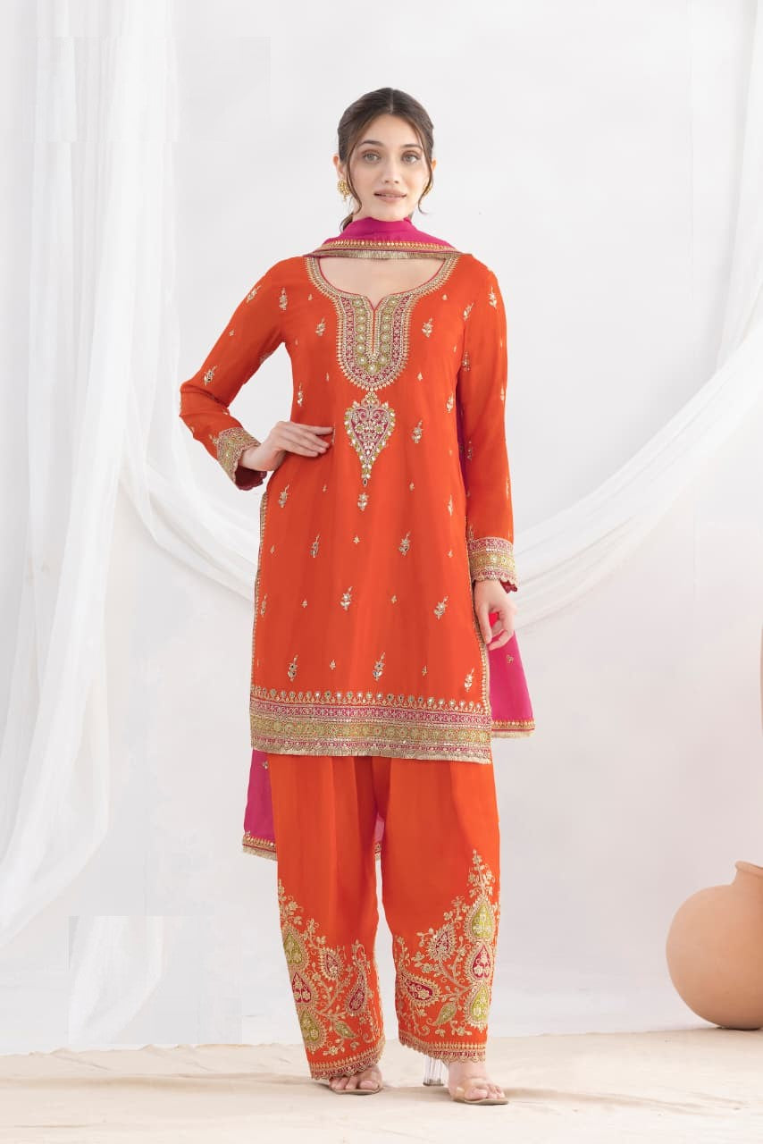 Heavy Chinon Full Stitched Wedding Suits Upto 44