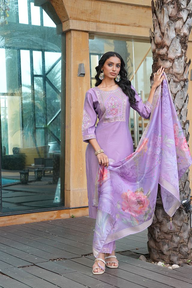 Purple Color Beautiful Cotton Silk Fabric Ceremonial Salwar Suit
